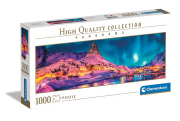 Clementoni - 39747 Collection Panorama Puzzle - Colorful Night Over Lofoten Islands - 1000 Pieces - Adult Puzzle, Panoramic Jigsaw Puzzle, Made In Italy