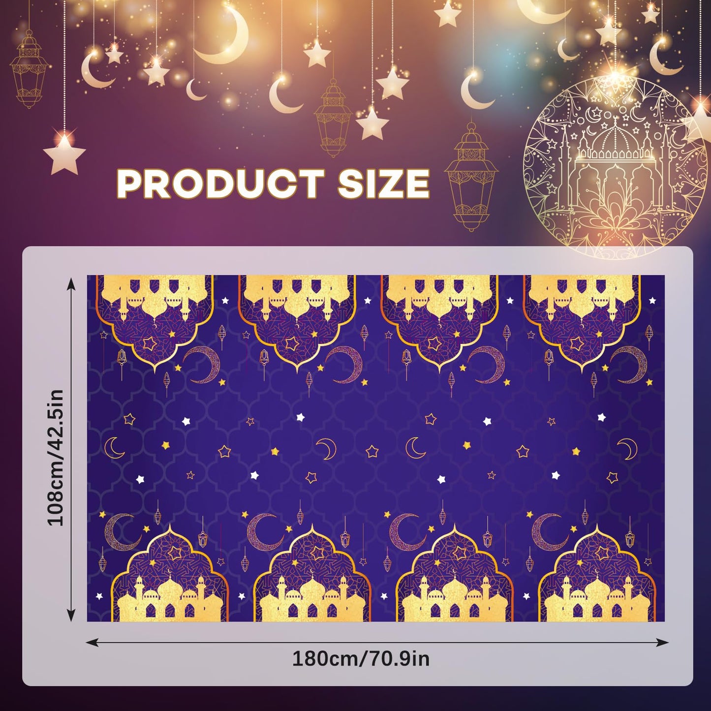 3-Piece Purple and Gold Tablecloth Set - 42.5 x 70.9 Inch Plastic Table Covers for Birthday Party Decorations, Nights Theme Supp