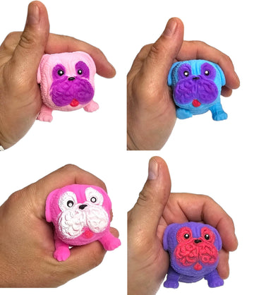 Squishy Stretchy Pug (2.5'' to 6.5'') Rubber Fidget Sensory Toy Filled with Sand. Great Stress Relief Dog Toy for Kids, Adults a