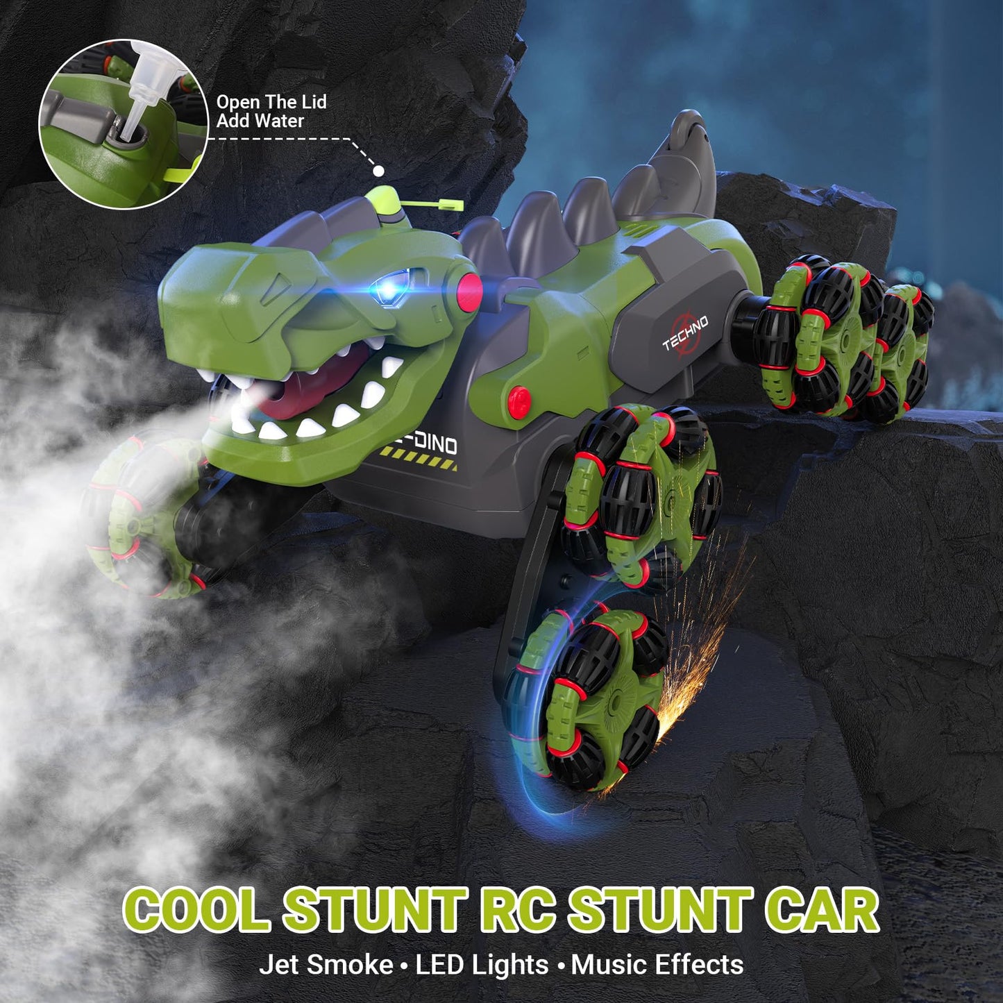 8WD RC Stunt Car Toys for Kids,2.4Ghz Remote Control Dinosaur toys 360 Rotating Changeable RC Stunt Dinosaur Remote Control Dino