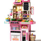 33.8IN Kids Kitchen Playset, 70PCS Kid Play Kitchen with Realistic Lights & Sounds, Spray Sink Toy Kitchen Accessories, Pretend 
