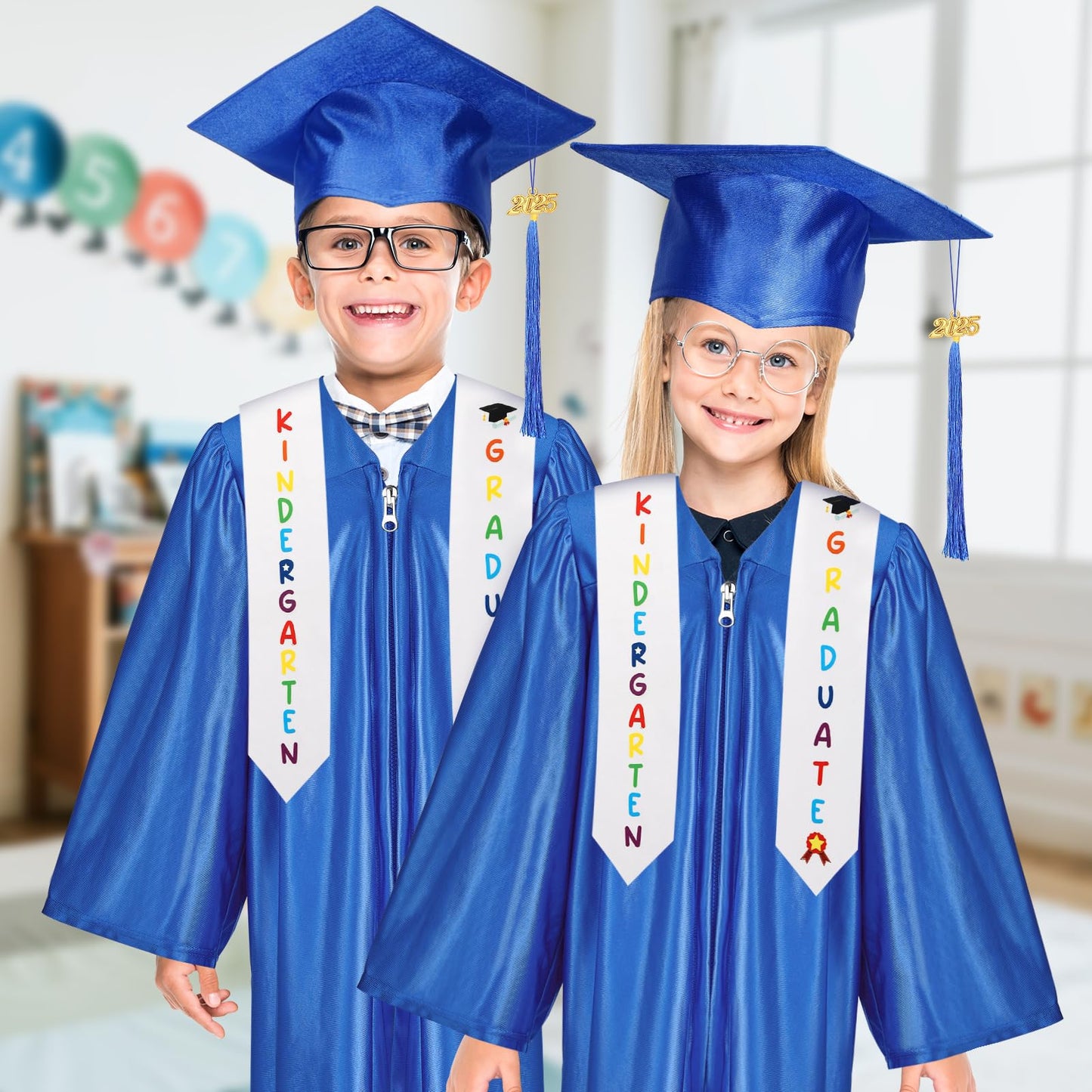 Vicamb 4Pcs Kindergarten Graduation Cap And Gown With 2025 Tassel,Graduations Stole,Kids Graduation Outfit For Graduates