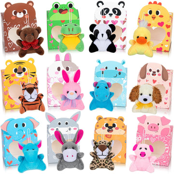 Sofier Valentines Day Gifts for Kids Classroom 24 Pack Valentines Card Boxes with Heart Window Mini Animal Toys Keychains Bulk f