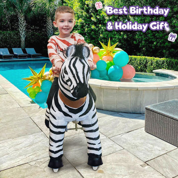 Ponycycle Zebra Kids Ride On Horse Kids Riding Horse Unicorn Toys Classic Model U (With Brake/ 30' Height/Size 3 For Age 3-5) Pony Cycle Ride On Zebra Plush Toy Pony Stuffed Animal Toy Model Ux368