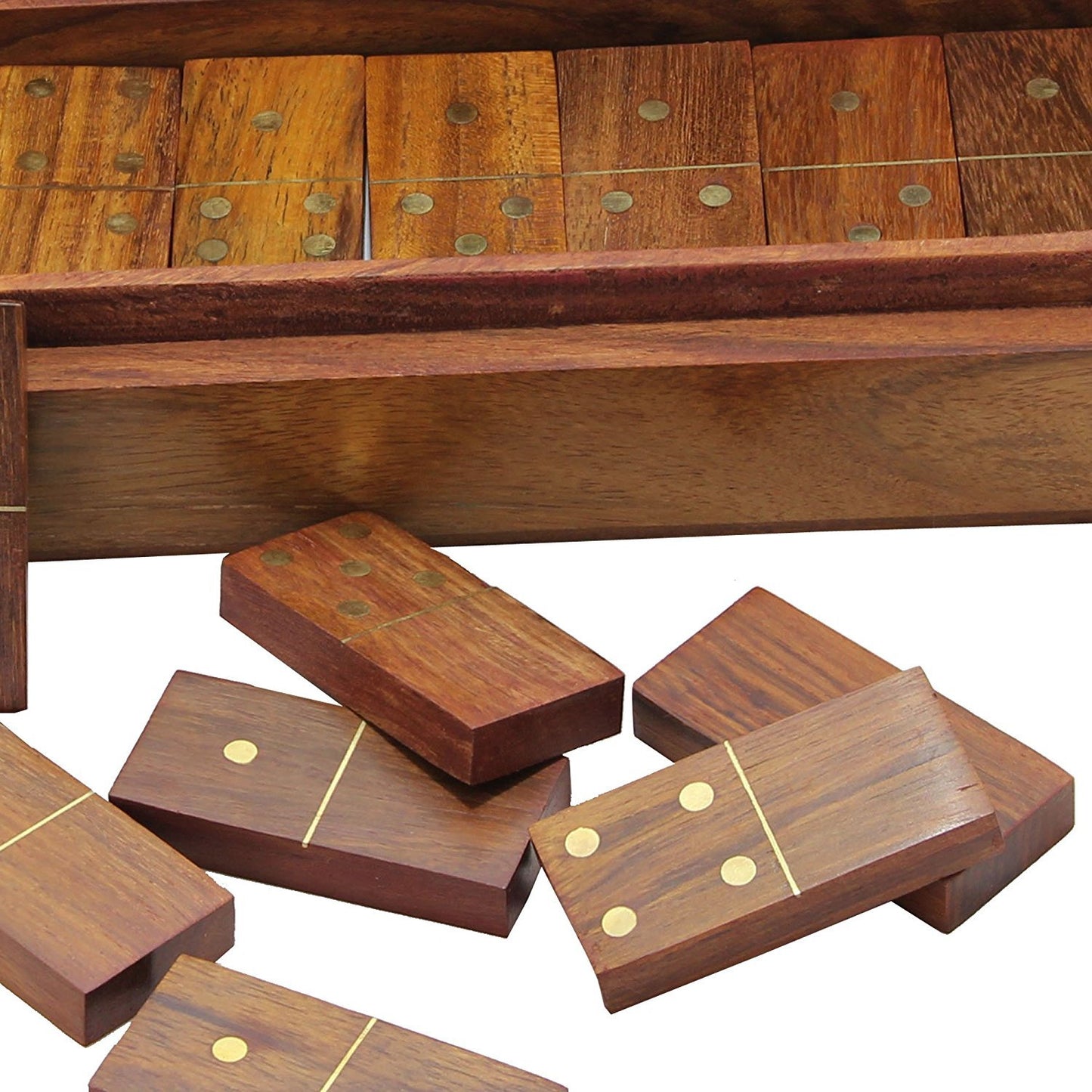 Tosqp27 Gift Domino Set Game 28 Piece Dominoes Tiles Handcrafted Classic Numbers Table Game With Wooden Storage Case