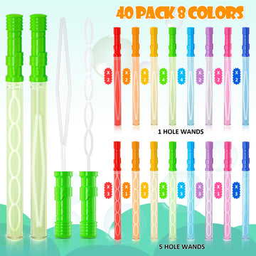 Inscraft 40 Pack 14 Big Bubble Wands  8 Colors Mix Bulk for Summer Toy  Outdoor/Indoor Activity Use  Easter  Birthday  Graduation  Shower  Bubbles Party Favors Supplies for Kids