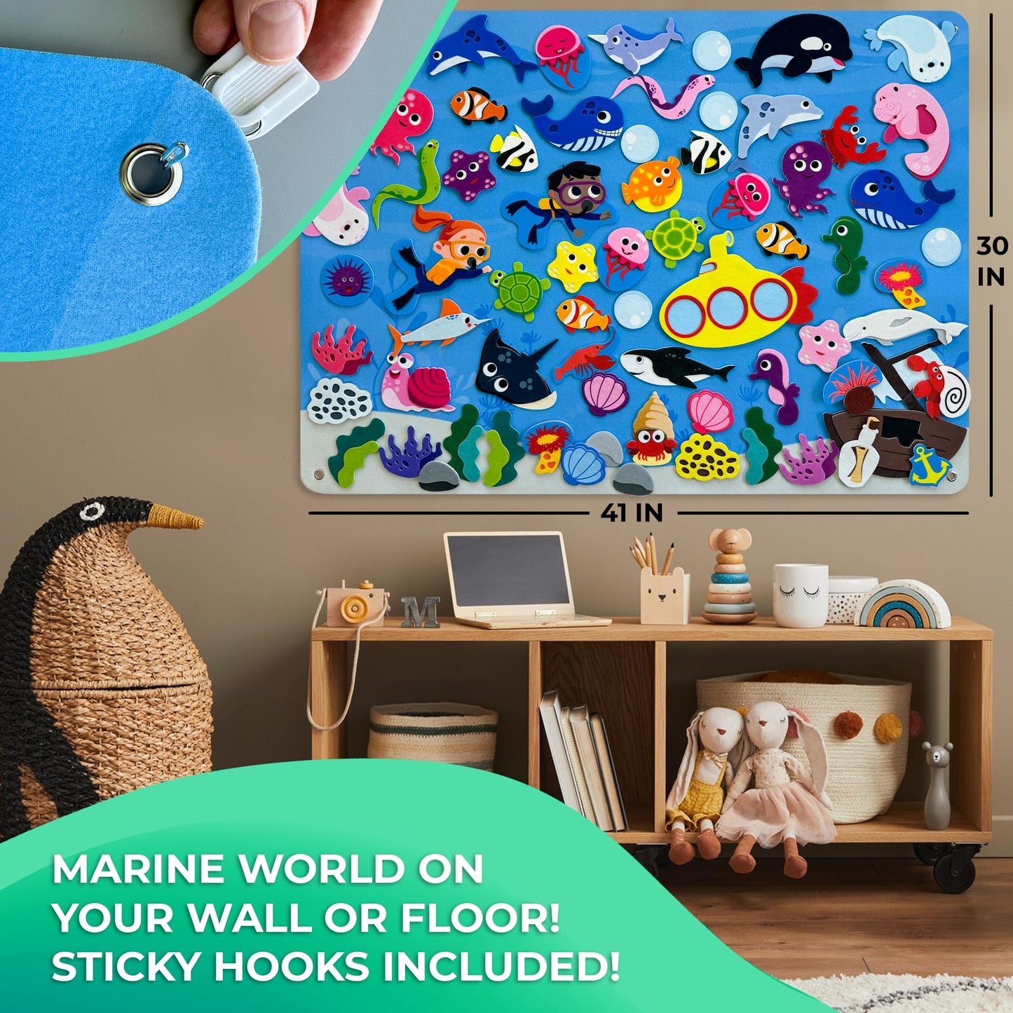 QUOKKA Ocean Felt Board for Toddlers - 70 PCS Double-Thick Felt Board Story Set with Large 41x30 Inch Durable Felt Wall Activity