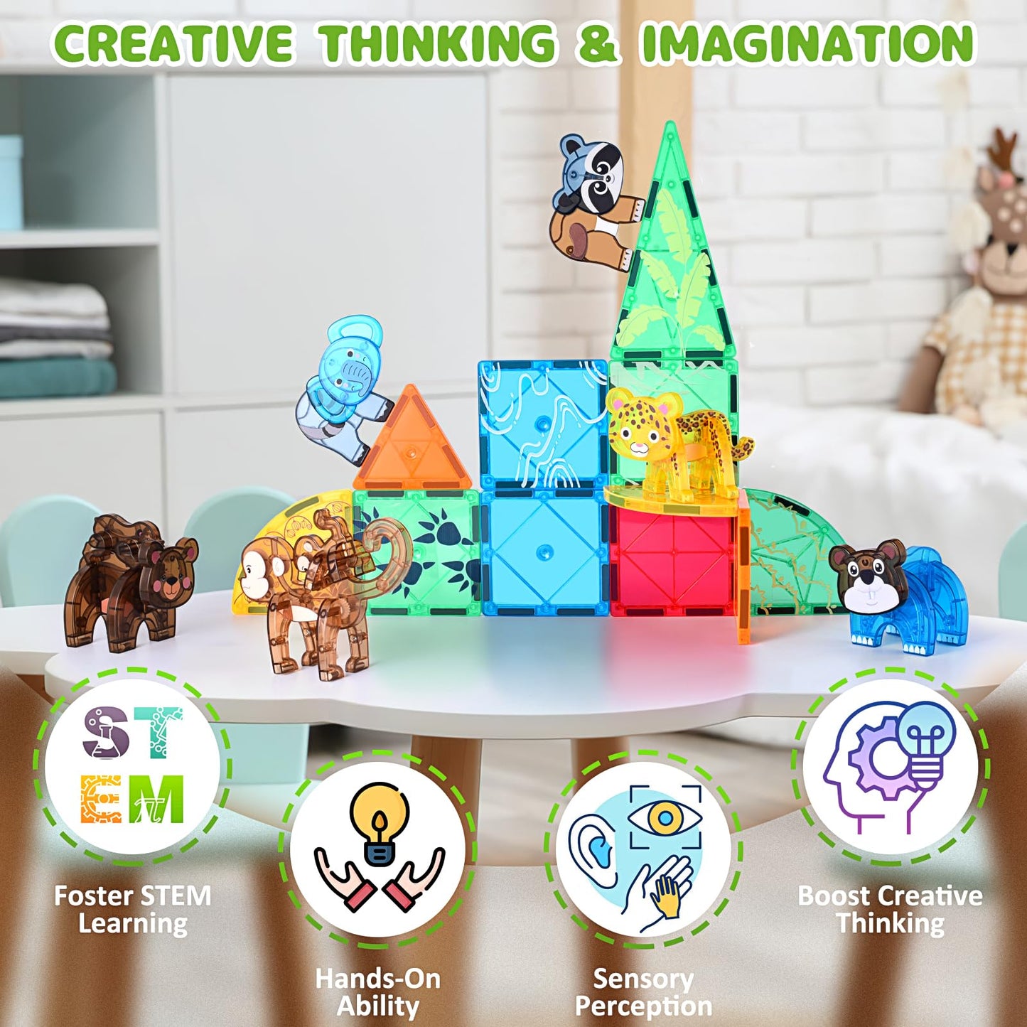 Magnetic Tiles Animals And Baby Family Set, Magnet Tiles Building Blocks For Toddler 3-5, Stem Learning Toy Early Education Cons