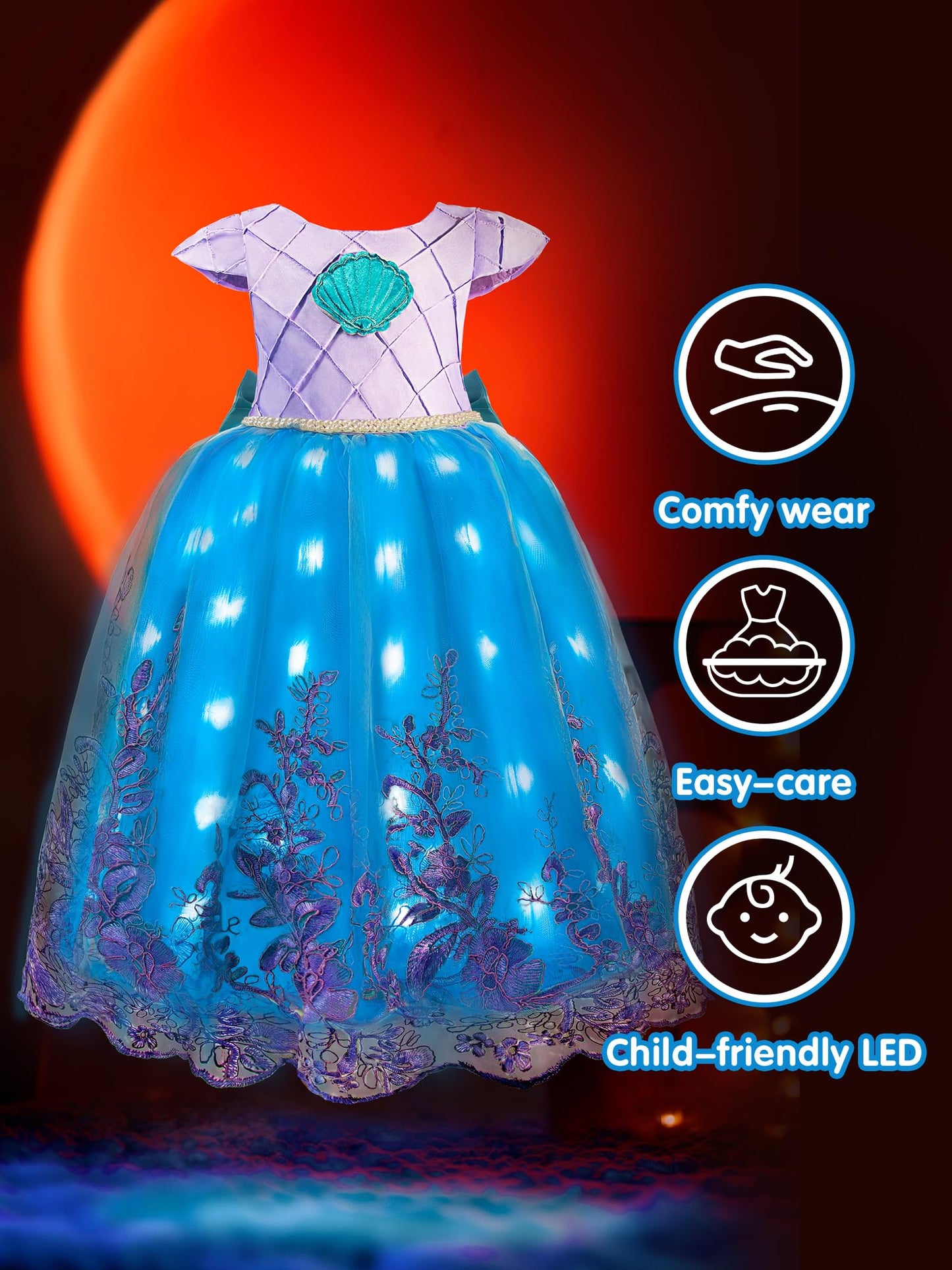 Uporpor Light Up Dress Princess Costume Girls Halloween Outfit For Toddler Christmas Dress For Teens Kids Birthday Party Carnival, 130