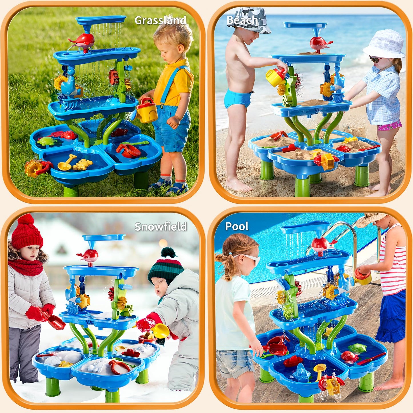4 -Tier Kids Water Play Table For Kids Toddlers 3-5 4-8, Sand And Water Table With Rich Activity Set, Water And Sand Sensory Act