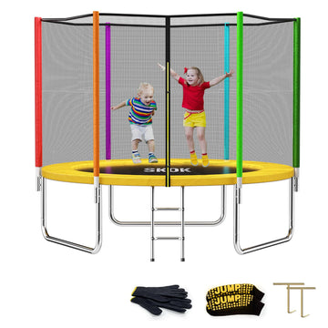 Skok Trampolines 10Ft Colorful Kids Trampoline With Enclosure Net, Trampoline Outdoor For Kids And Adults, With Spring Pad, Jump