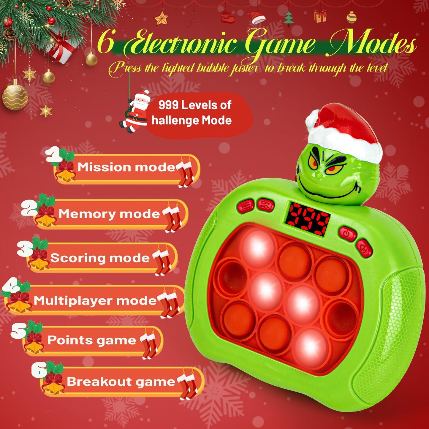 Upgraded Christmas Fast Push Game Console, Handheld Puzzle Game Sensory Toys, Pop Game Fidget Sensory Toys, Pop Bubble Up Toys f