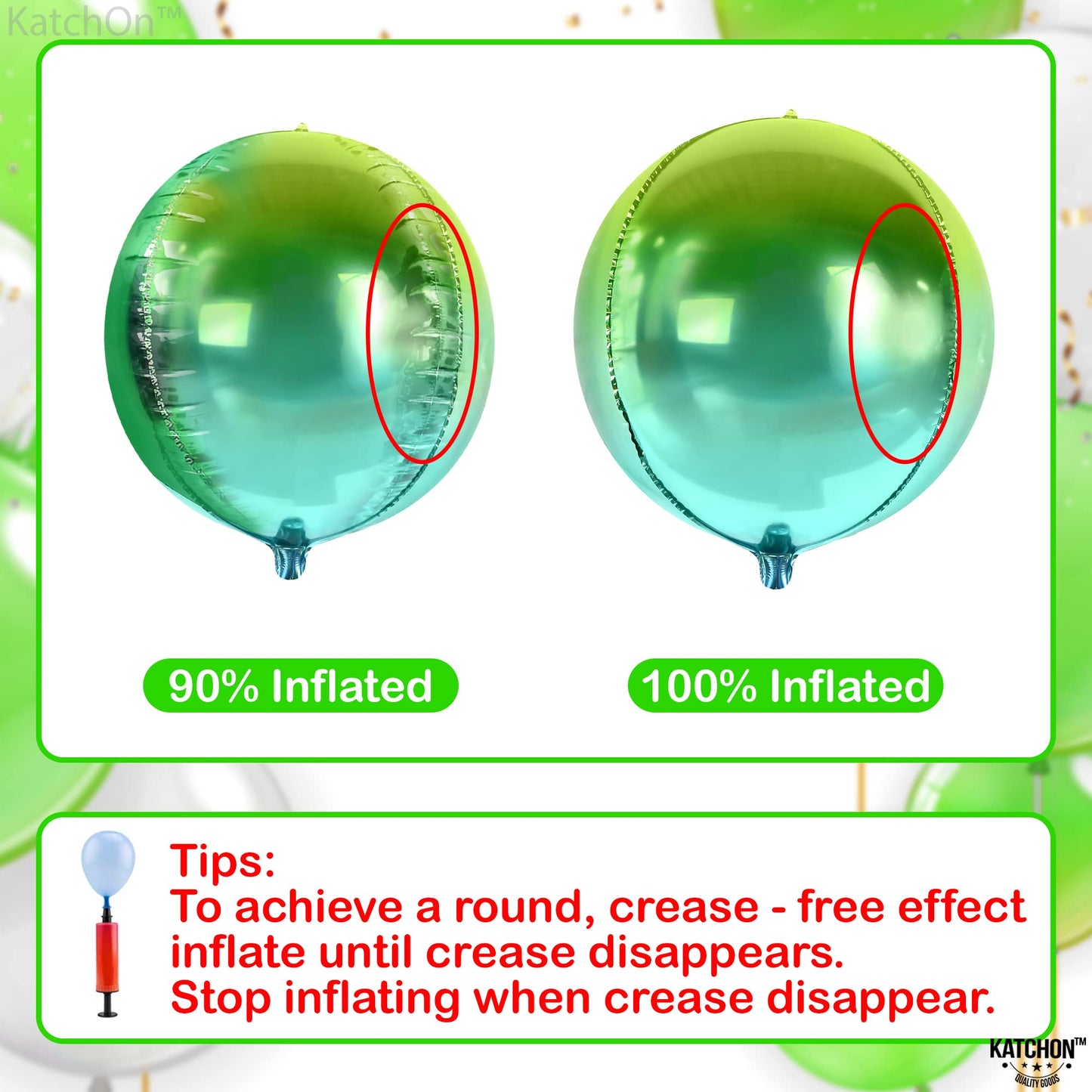 Katchon, Big Gradient Green Mylar Balloons - 22 Inch, Pack Of 6 | 4D Green Foil Balloons | St Patricks Day Balloons For St Patricks Day Decorations | Metallic Green Balloons | Green Party Decorations