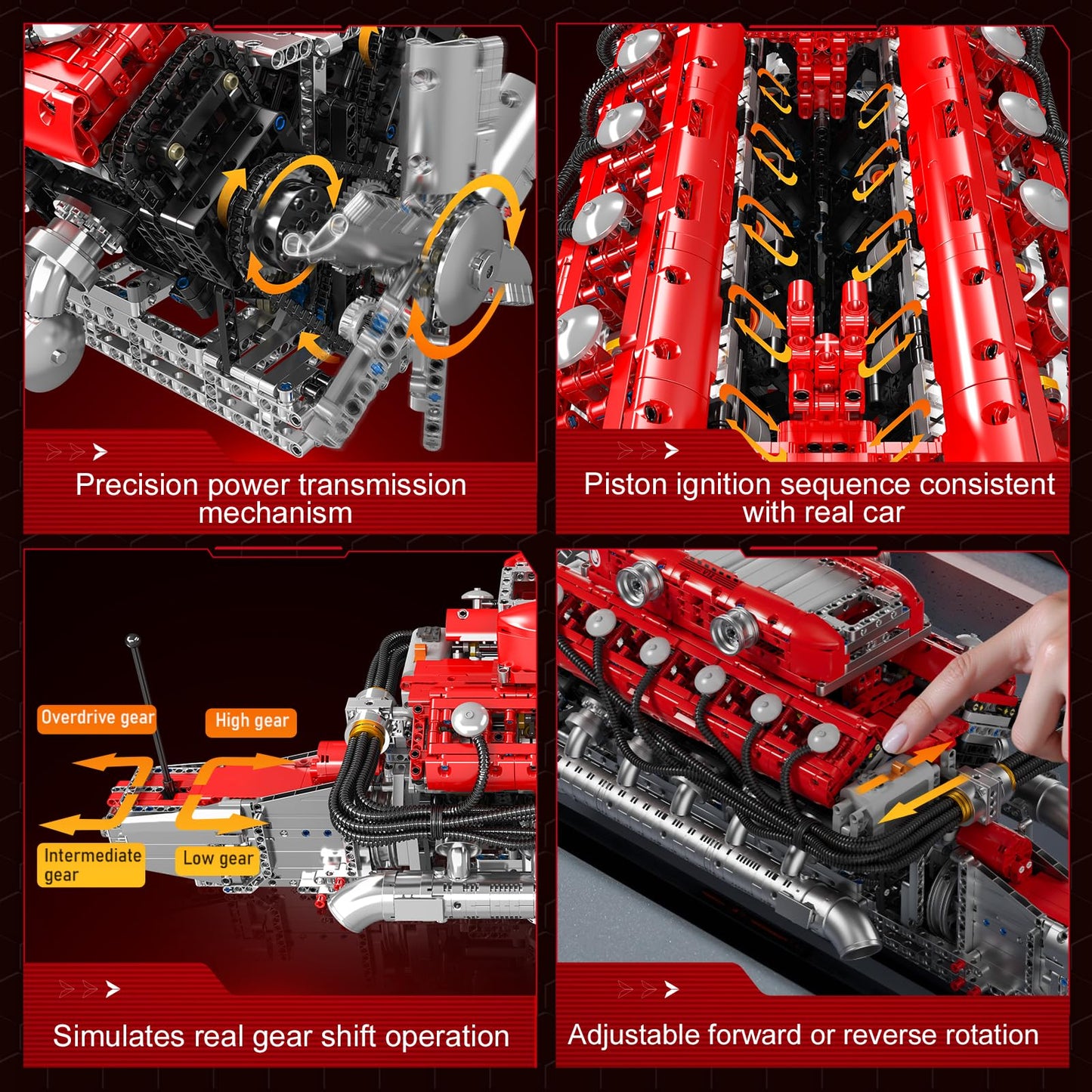 Mould King V12 Engine Model Kit - 3472 PCS STEM Building Blocks, Red, Plastic, WX10169-LZUSYL, Includes Battery & Motor