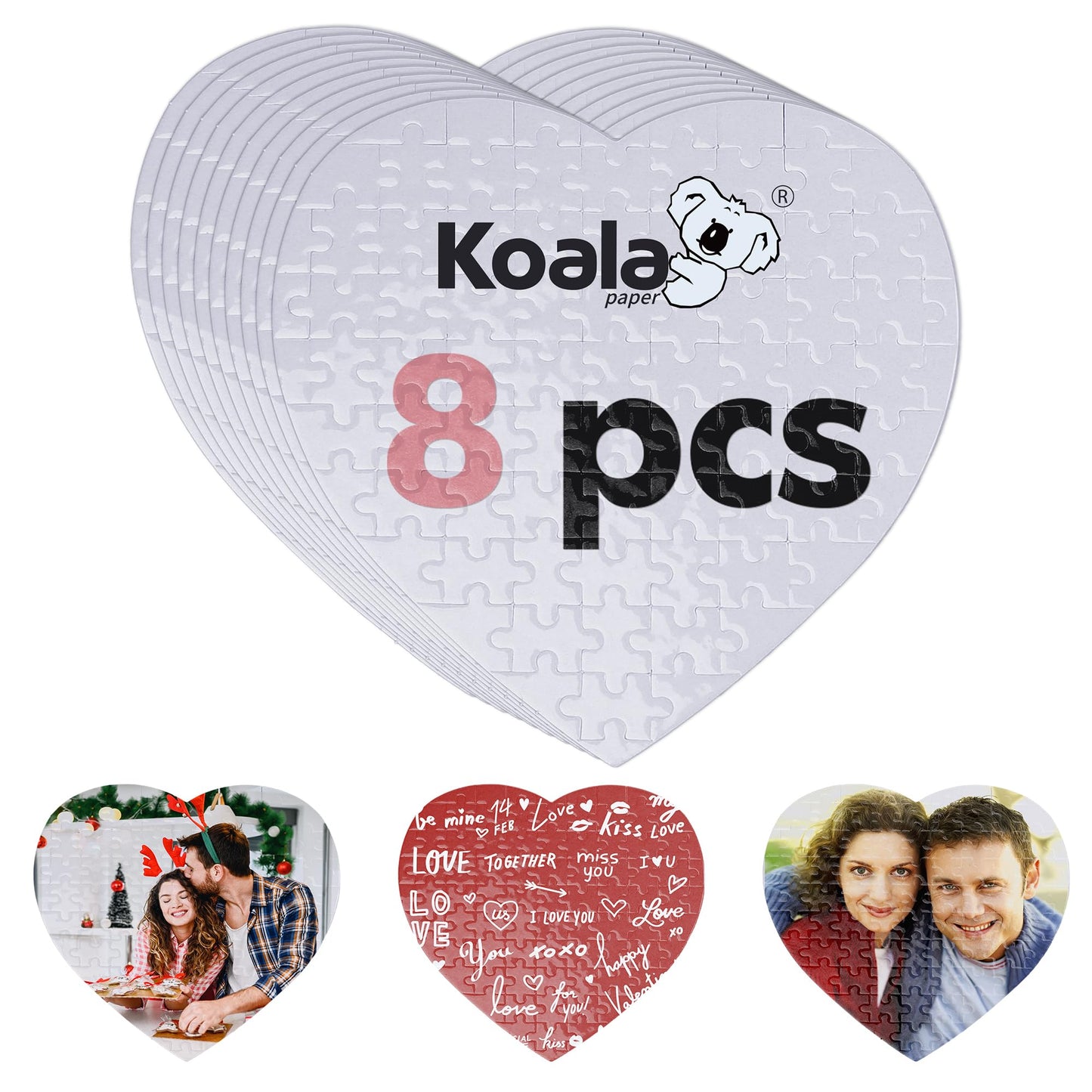 Koala Sublimation Blank Puzzle Heart Shaped 120 Pieces of Each Set, 8 Sets Heat Transfer Printing White Puzzle for Customize Uni