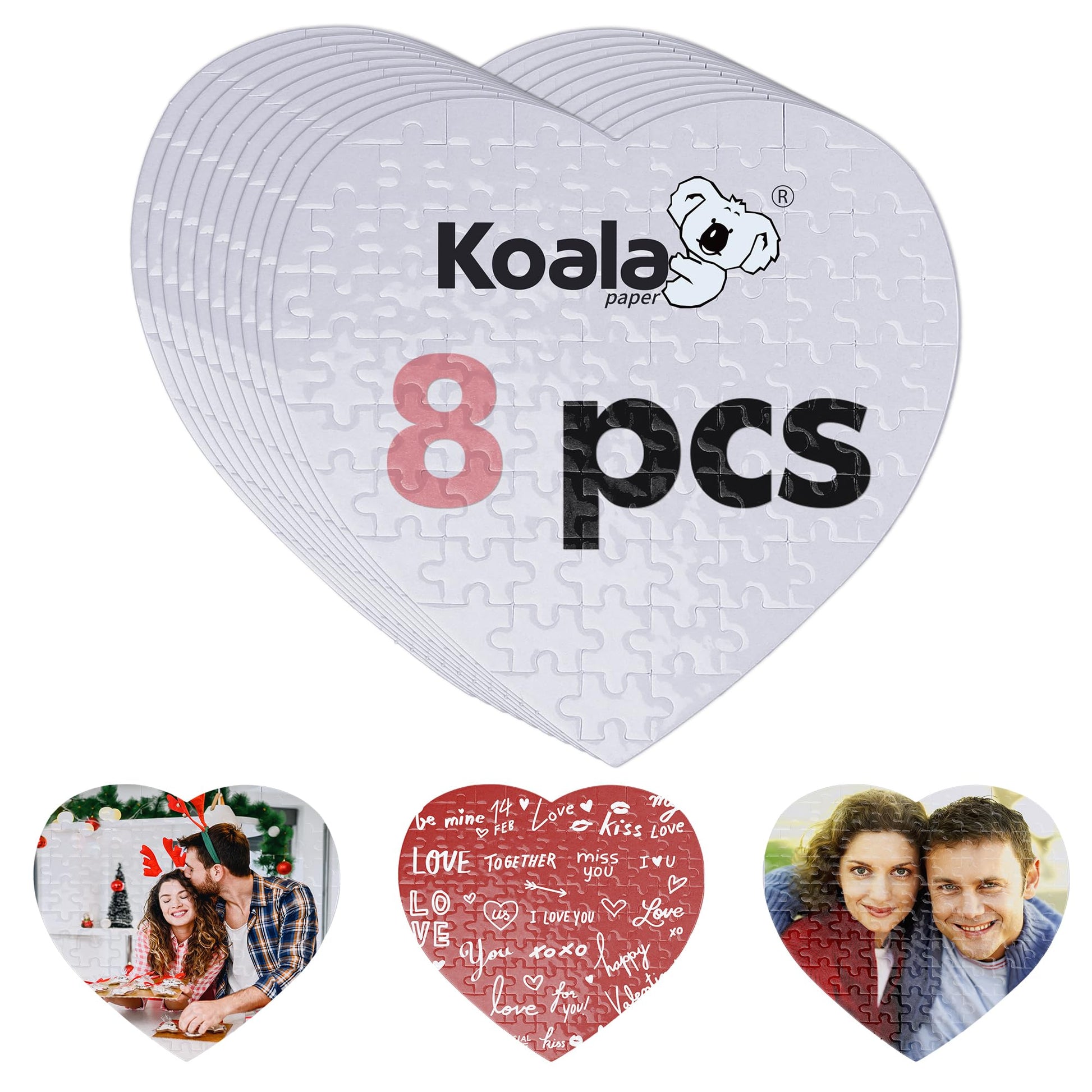 Koala Sublimation Blank Puzzle Heart Shaped 120 Pieces of Each Set, 8 Sets Heat Transfer Printing White Puzzle for Customize Uni