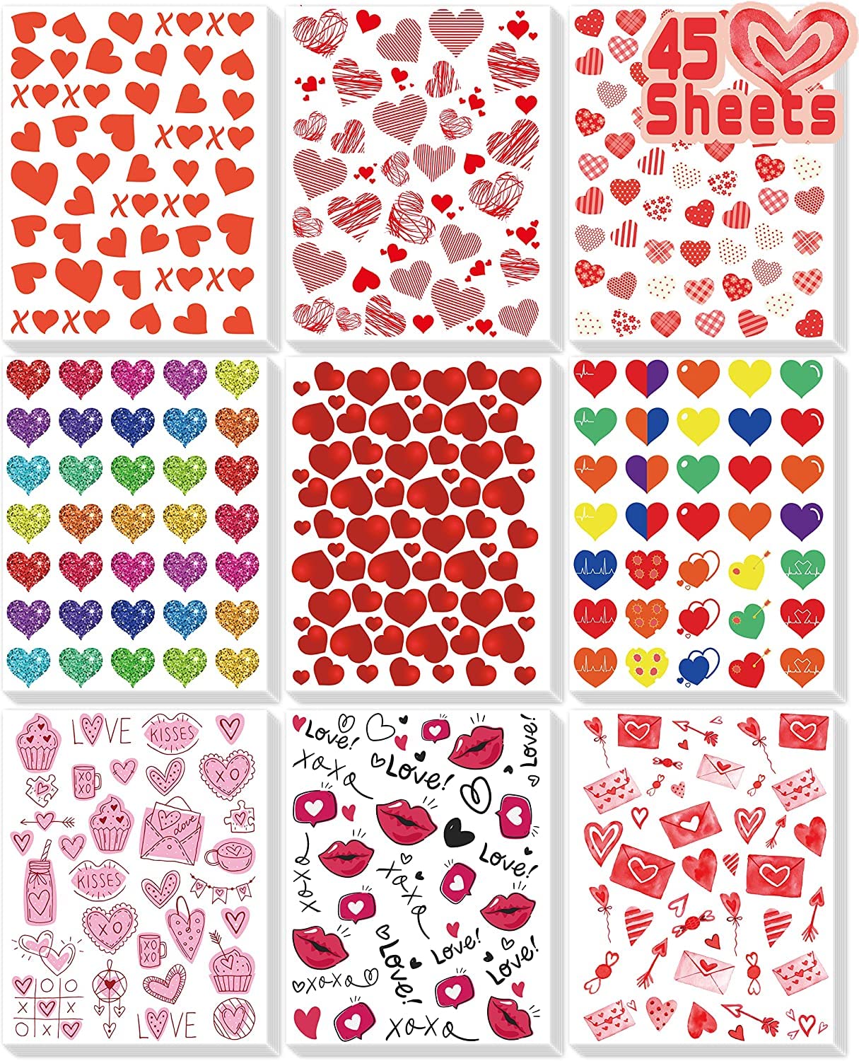 Linaye Valentines Heart Stickers For Kids - 2000Pcs Cute Valentines Day Stickers 45 Sheets Love Stickers For Cards Envelopes Cra