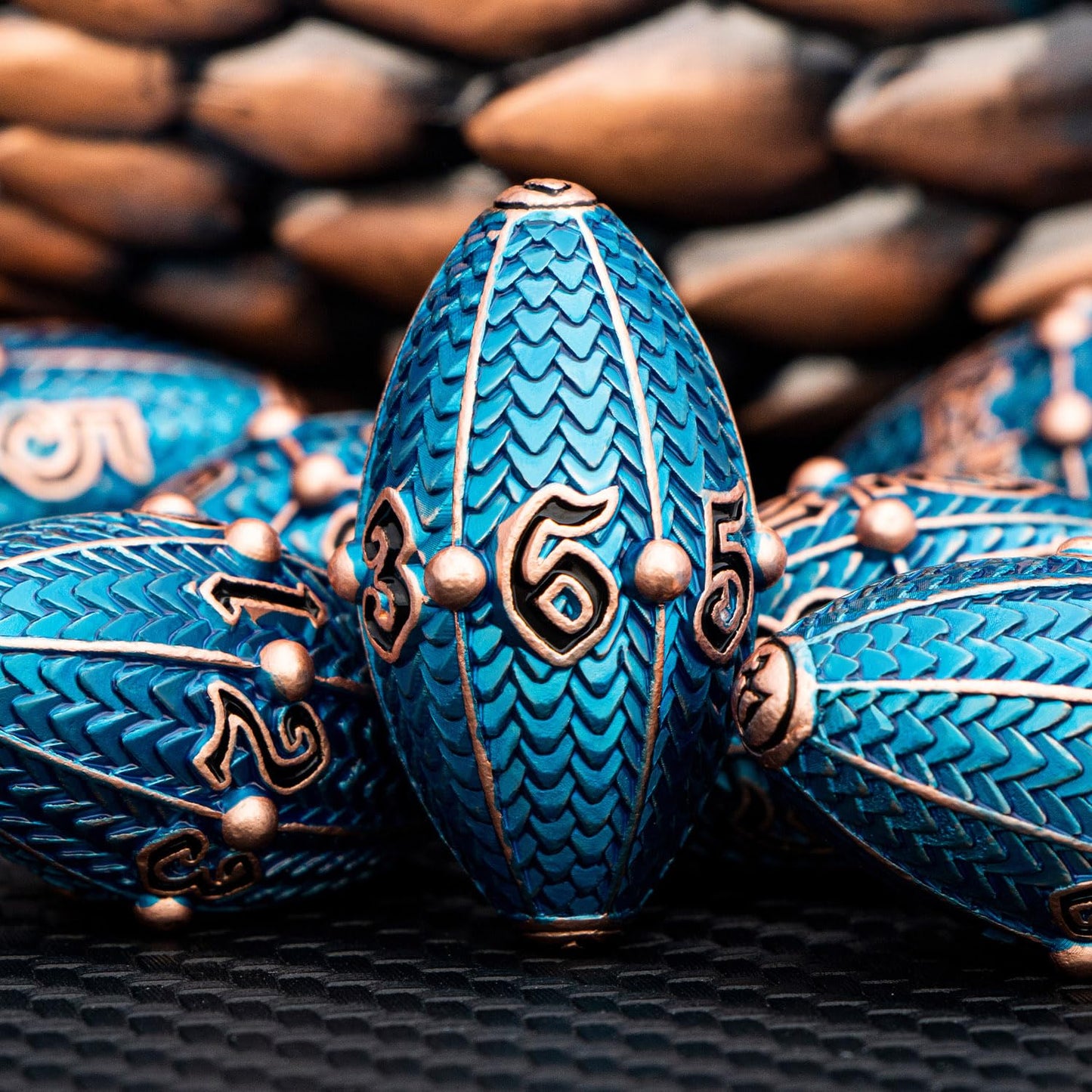 ARUOHHA DND Metal Dice Copper Blue Dragon Egg Dice with Rotating Dragon Egg Shell, Dungeons and Dragons Role Playing Game RPG D&