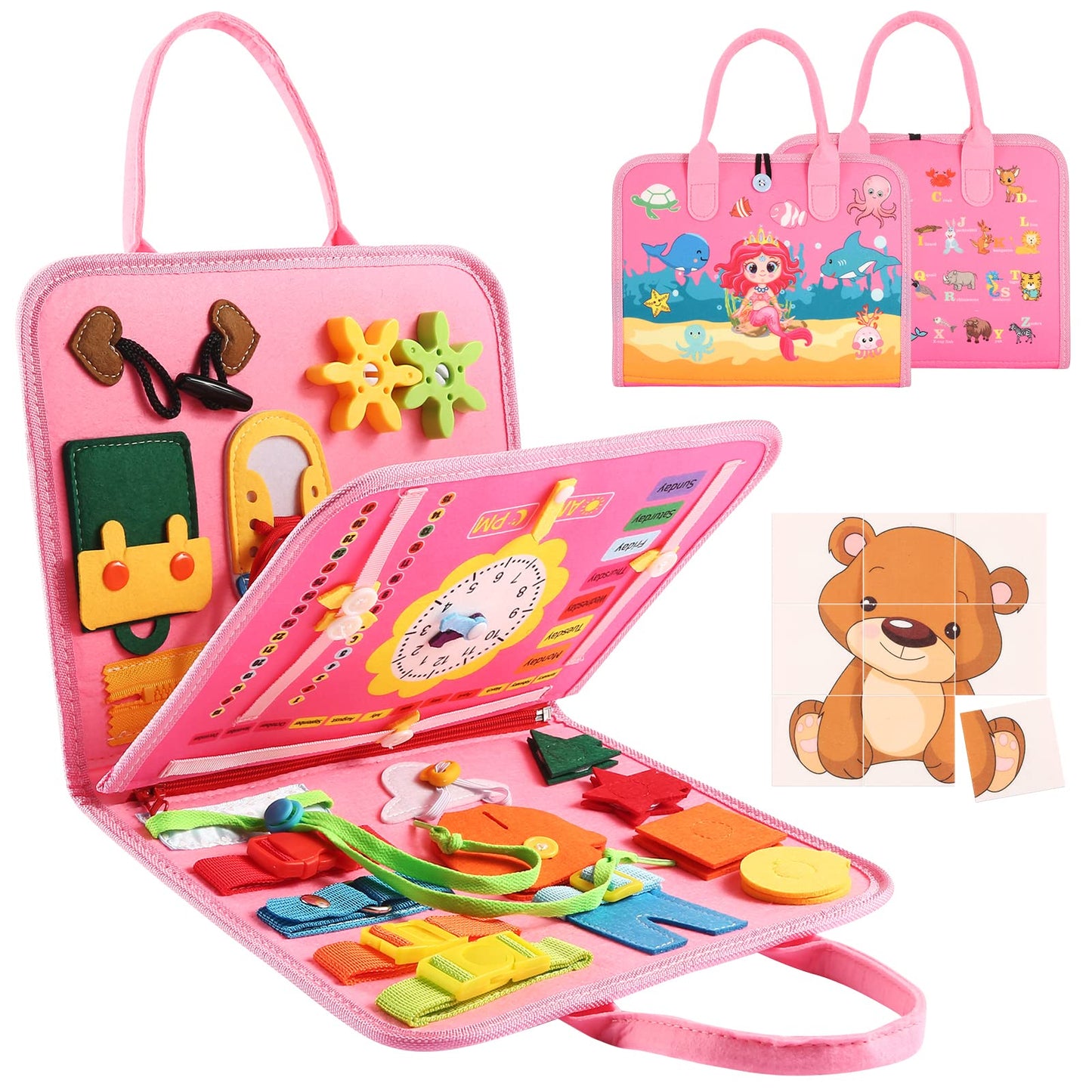 Khlerox Busy Board Montessori Toy for Toddlers, Educational Learning Activity Sensory Board, Developing Fine Motor Skills, Trave