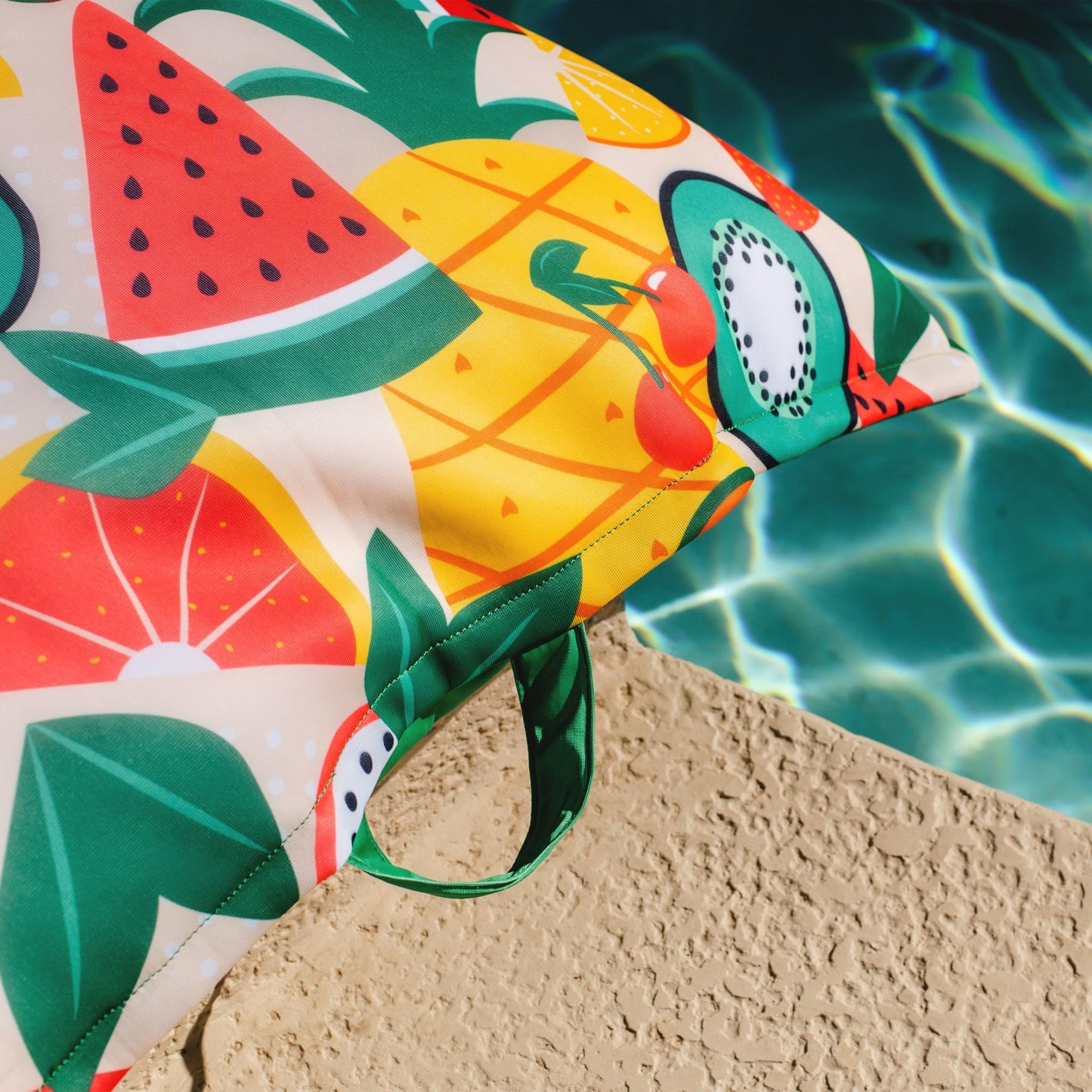 Big Joe Lagoon Lounger No Inflation Needed Pool Float, Fruit Salad Doubled-Sided Mesh, Quick Draining Fabric, 5 Feet Giant