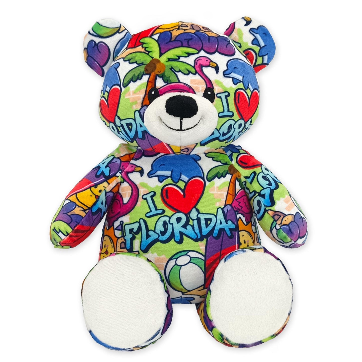 PLUSHOLOGY I Love Florida Graffiti Teddy Bear Eco Friendly Stuffed Animal; Cuddly Soft Velboa Plush Animal for Kids 3 Years Old to mature-themeds; Child-Safe Embroidered Face Details (10 Tall When Seated)