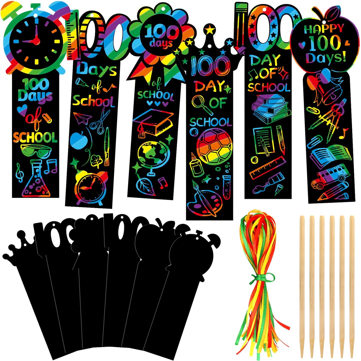 Treasure Cove 100 Days of School Scratch Bookmarks DIY Magic Color Scratch Paper 100th Day of School Activities Crafts for Kids 