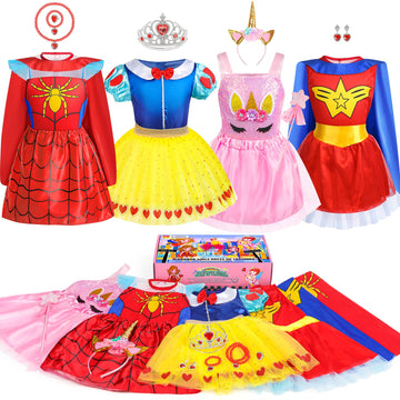 Jeowoqao Toddler Girls Dress Up Costumes, Princess Dress Up Clothes For Little Girls, Kids Dress Up Pretend Play Set With Supergirl Princess Costumes Toy Gift For Girls Ages 3 4 5 6 Years