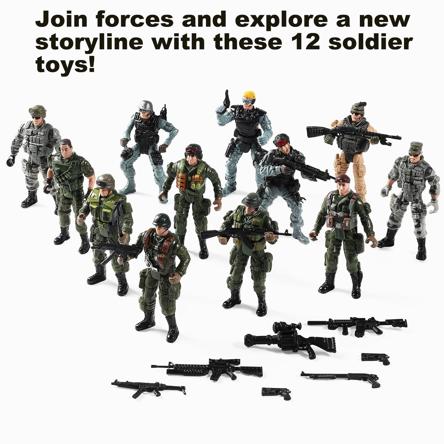US Army Men and SWAT Team Toy Soldiers Action Figures with Military  Accessories for Kids Boys Girls 12Pcs