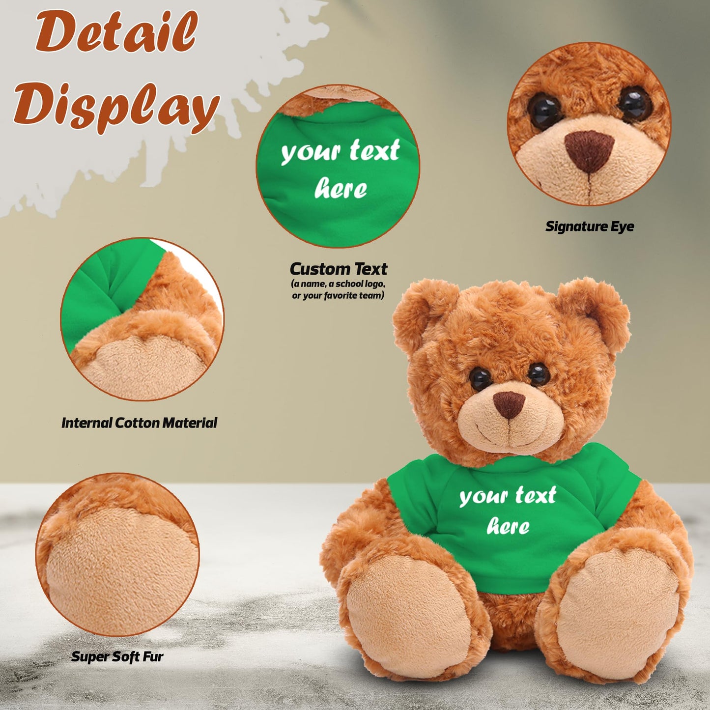 Plushland Teddy Bear 11 Inch, Stuffed Animal Personalized Gift - Great Present For Mothers Day, Valentine, Graduation, Birthday,Anniversary, Get Well,Christmas (Mocha Bear, Kelly Green)