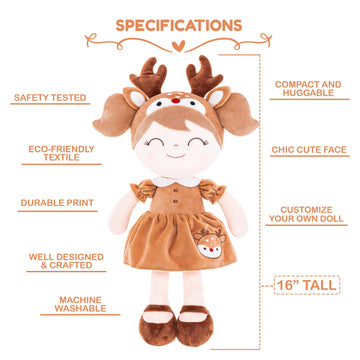 Gloveleya Personalized Doll With Your Name - Cute Brown Deer Custom Soft Plush Doll For Girls Plush Doll Customized Gifts - Muñecas De Trapo Personalizadas Para Niñas
