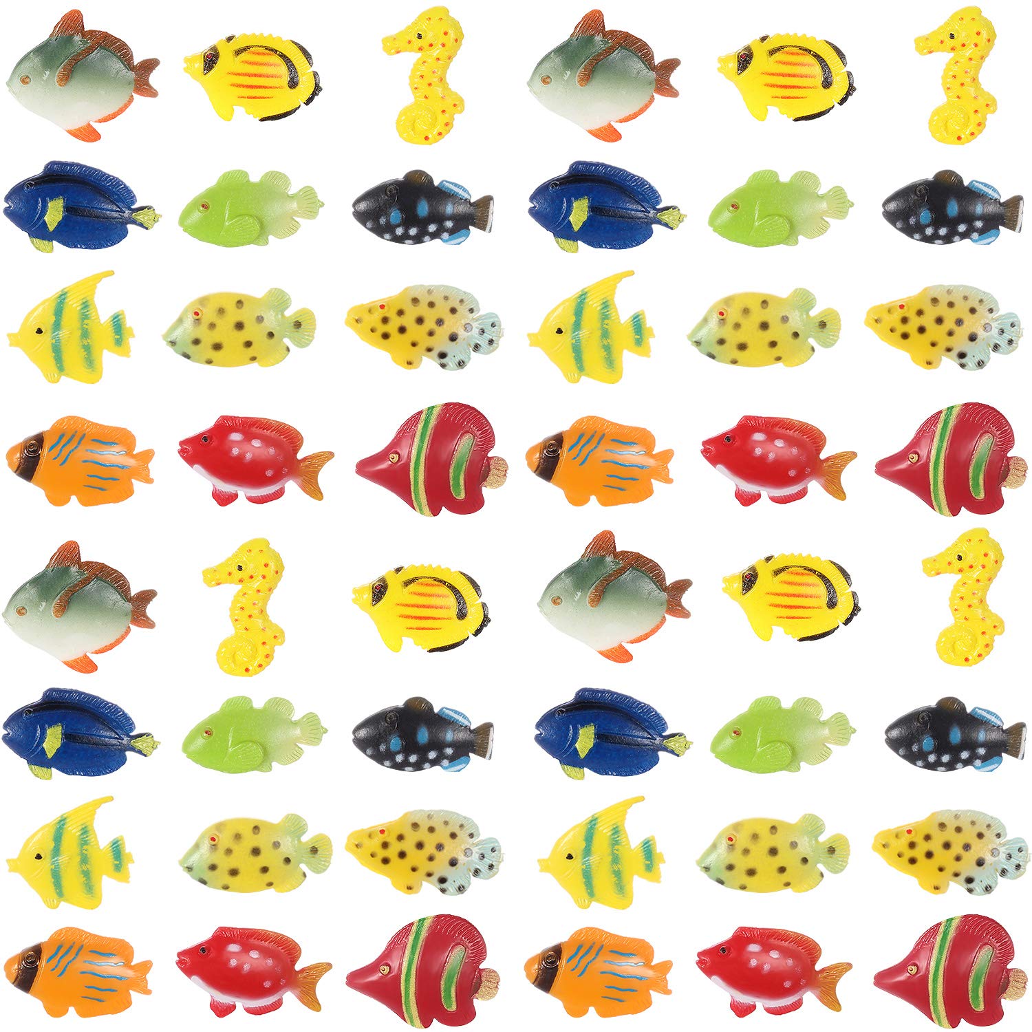 Boao 48 Pcs Plastic Fish Toys Small Tropical Fish Figure Play Set Sea Animals Bath Toys Tropical Party Favors Assorted Ocean Cre