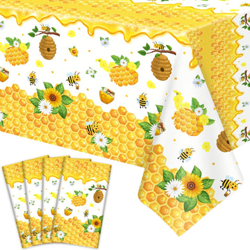 4 Pack Bee Tablecloth Happy Bee Day Tablecloths Rectangle Honey Bees Bumble Table Cover Bee Theme Party Tablecloth For Bee Baby