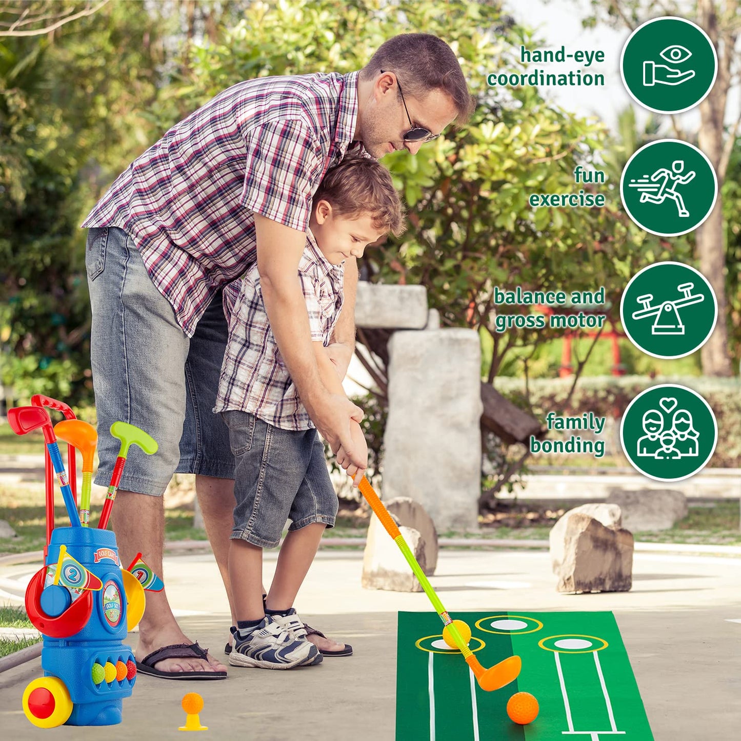 Toyvelt Toddler Golf Set - Kids Golf Clubs With 6 Balls, 4 Golf Sticks, 2 Practice Holes And A Putting Mat - Promotes Physical &
