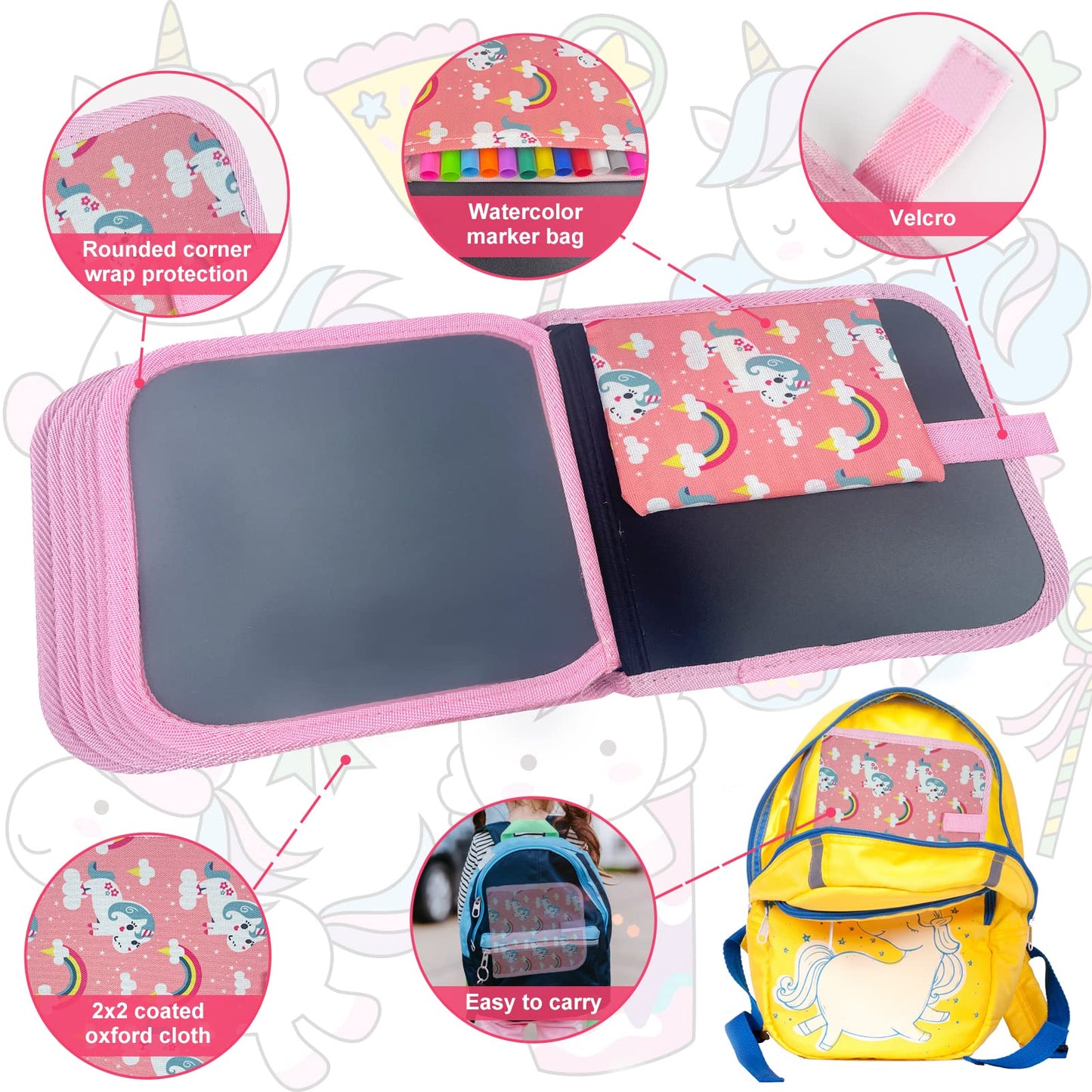 Qrytoi Erasable Book Doodle Set for Kids,Magic Drawing Book for Kids,Reusable Drawing Book 12 Watercolor Pens 14 Page Drawing,Ro