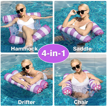 Wernnsai Mermaid Water Hammock For Adult - Inflatable Pool Floats Pink Pool Accessories 4-In-1 Saddle Lounge Chair Hammock Drifter Soft Mesh Pool Float For Swimming Party Beach Sea Sunbathing