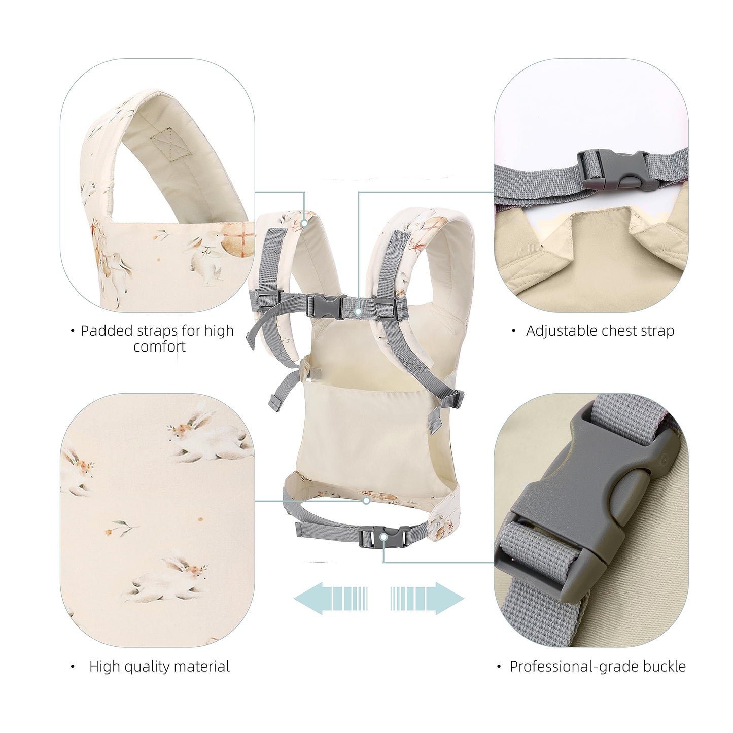 Baby Doll Carrier Front and Back Baby Doll Accessories Backpack Kid Toddlers Play Toy Baby Carriers for Babydoll Pretend with Adjustable Straps for Little Girls (Rabbit Eggs)