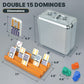 Queensell Double 15 Mexican Train Dominoes Set with 8 Wooden Holders - Aluminum Hub & Tiles, Perfect for Family Game Night