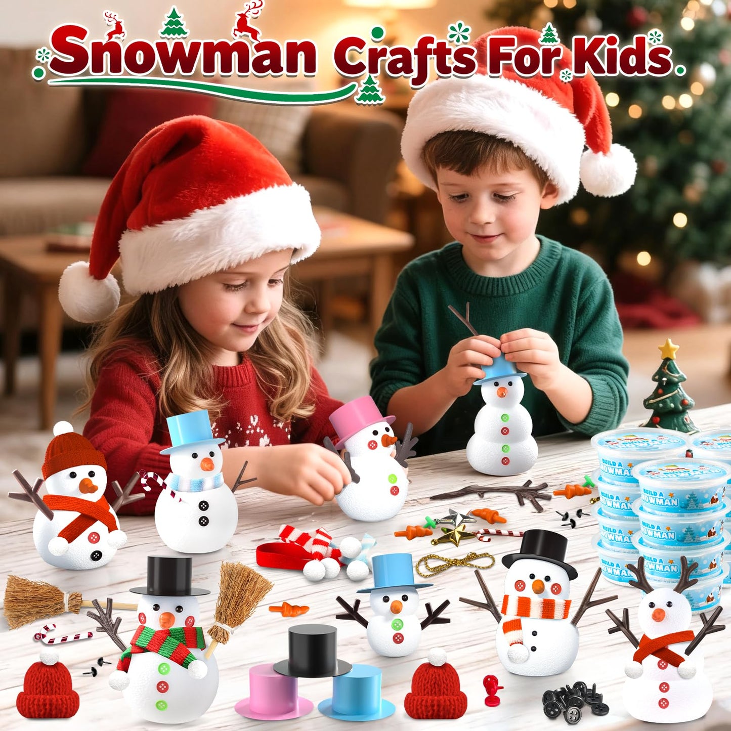 SpringFlower DIY Snowman Kit, 24 Pack Modeling Clay Crafts for Kids, Multicolor, Holiday Ornament Gifts, Model SF-25XM-DIYXR24