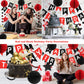 Meowtastic Birthday Decorations, Happy Birthday Banner With Honeycomb Balls, Star Hanging Swirl Streamers, Circle Dots Garland, Happy Birthday Party Decorations For Women Men Boys Girls (Red & Black)