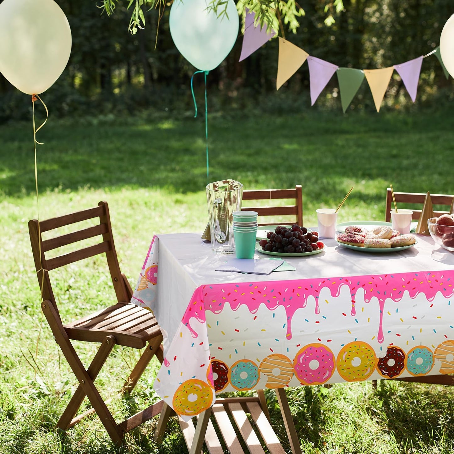 GGDE 1 Pcs Donut Dessert Theme Party Plastic Table Cover Birthday Party Decorations