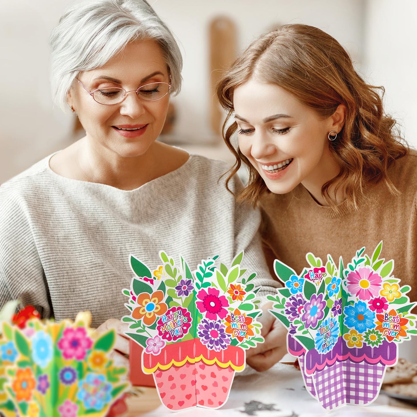 Fullhawl 24 Sets Mothers Day DIY Craft Kits Make Your Own 3D Flower Pot Best Mom Flowers Stickers for Happy Mothers Day Birthd