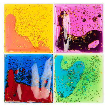 LONGKING 4-Pack Liquid Tiles for Kids, Soft Gel Liquid Sensory Toys for Autistic Children, Sensory Mats, Sensory Toys for Toddle