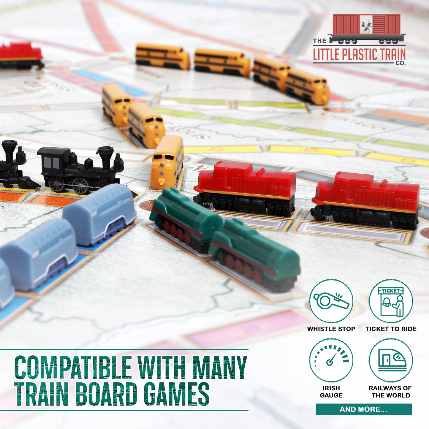 The Little Plastic Train Co. General Deluxe Train Set - Miniature Player Pieces for Board Games, Green, Model 92333