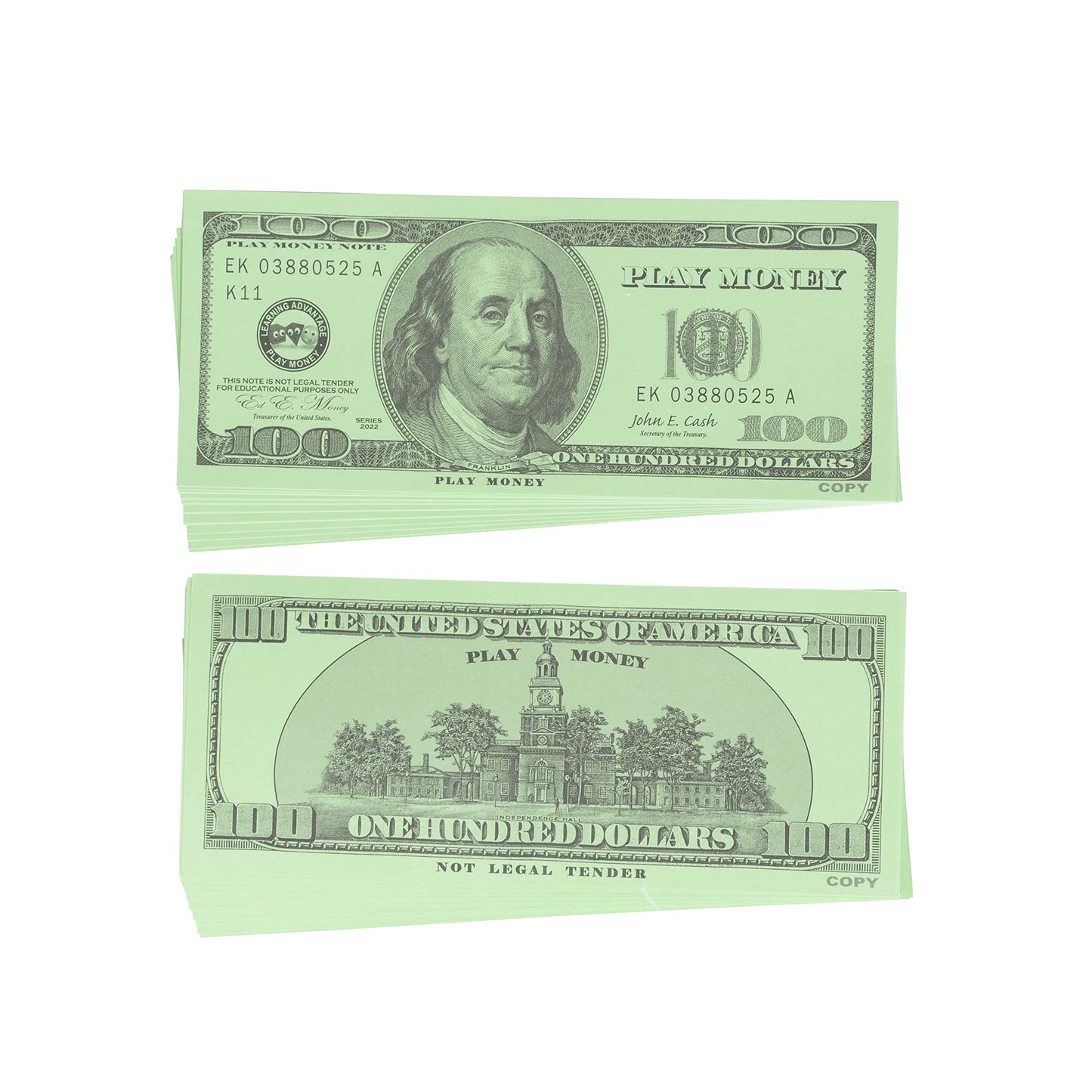 Learning Advantage One Hundred Dollar Play Bills - Set Of 50 $100 Paper Bills - Designed And Sized Like Real Us Currency - Teach