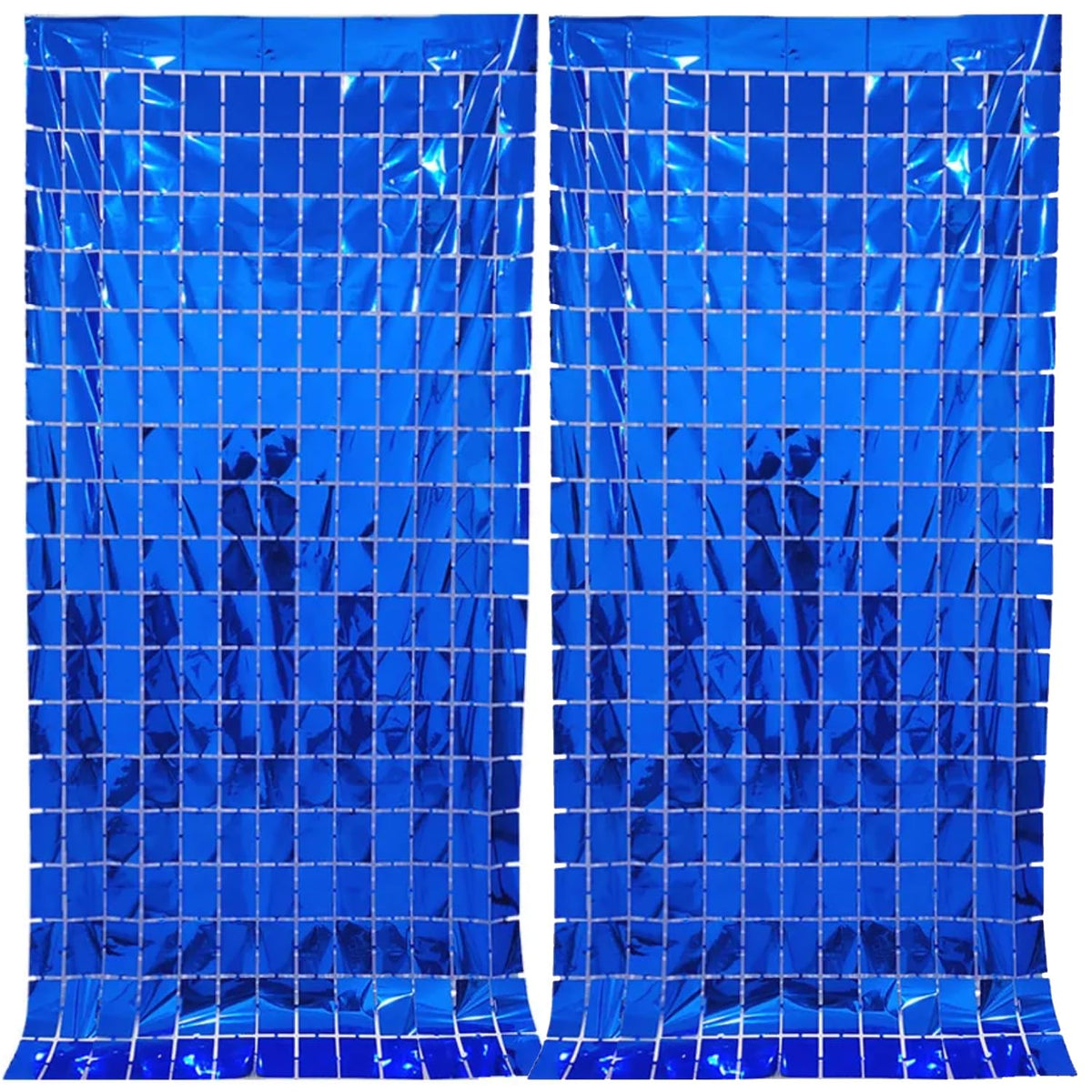 Propsicle 2 Pcs 3Ftx6Ft Blue Foil Fringe Square Blackout Curtains Happy Birthday Party, Anniversary, Bachelorette, Baby Shower, 