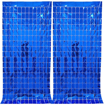 Propsicle 2 Pcs 3Ftx6Ft Blue Foil Fringe Square Blackout Curtains Happy Birthday Party, Anniversary, Bachelorette, Baby Shower, 