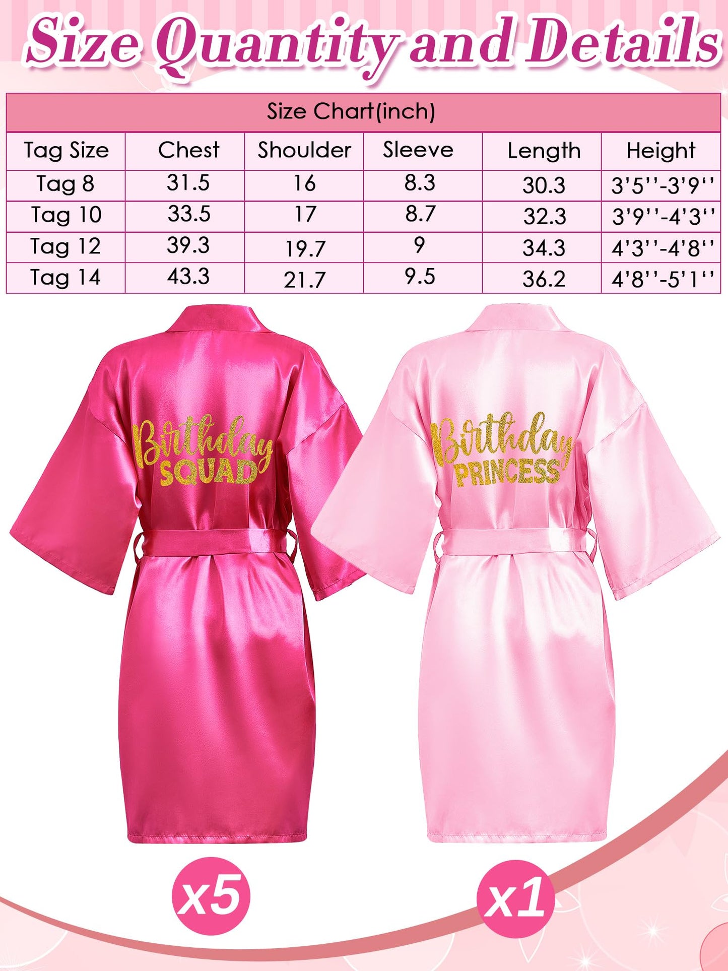 Sintuff 24 Pcs Kids Spa Party Supplies For Girls 6 Spa Party Robes 6 Tote Bags 6 Headbands 6 Spa Masks (Pink Birthday,Size 14)