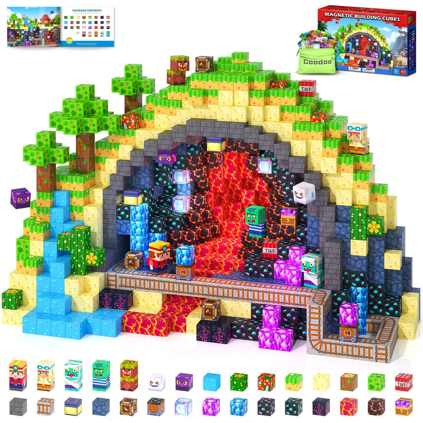150PCS Magnetic Blocks  Build Mine Magnet World Set  Toddler Outdoor Toys STEM Construction Building Blocks Toy  Magnetic Tiles Sensory Kids Toys for 3+ Year Old Kids Boys Girls Ages 3 4 5 6