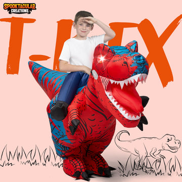 Spooktacular Creations Kids Inflatable Costumes, Riding A Light-Up Eyes T-Rex Inflatable Costume, Red Rawr Blow Up Dinosaur Cost