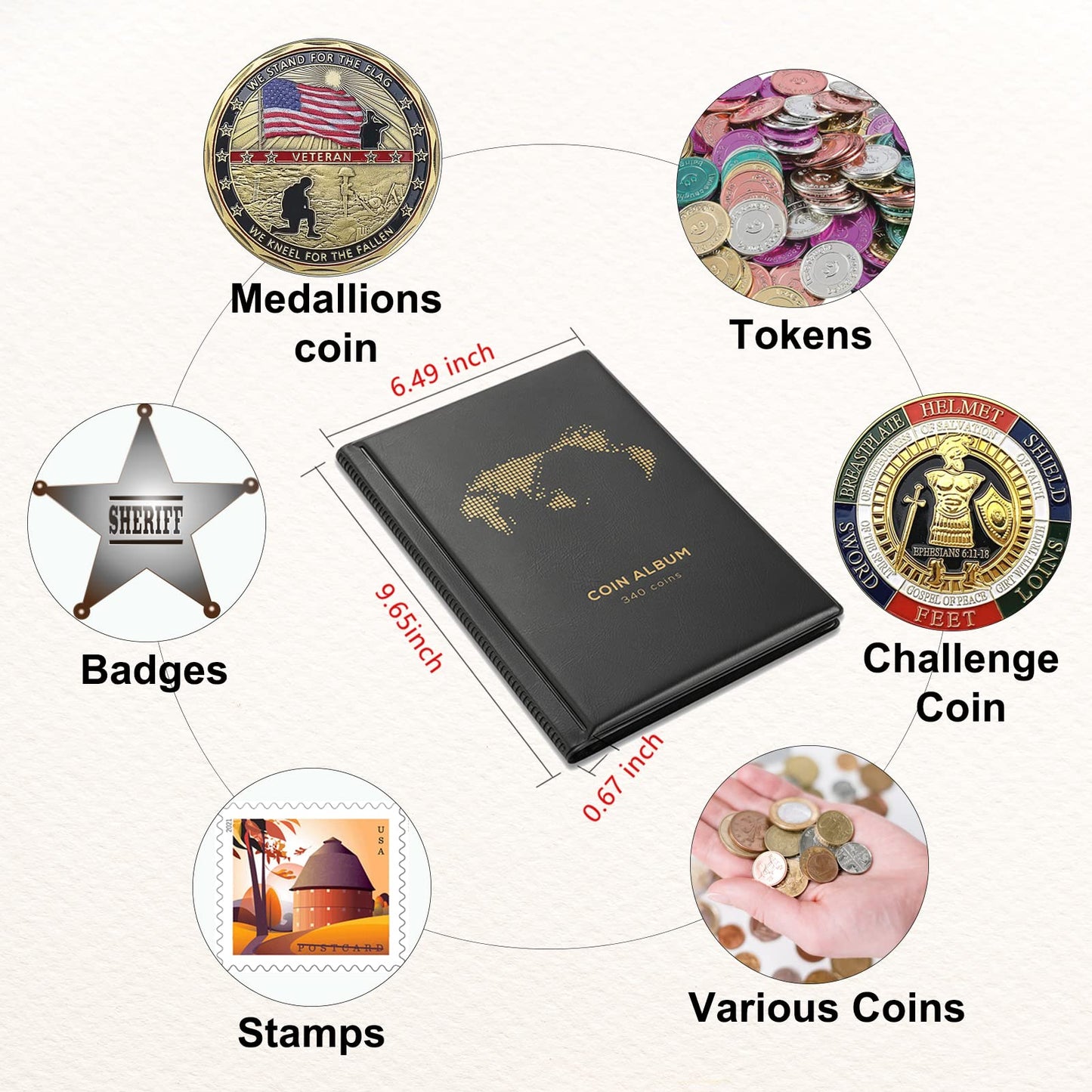 Coin Album For Collectors,340 Pockets Coin Collection Book Holder Display Storage Case,Collecting Sleeves Organizer Supplies For